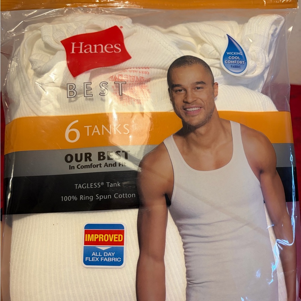 Hanes Men's White Tagless Tanks - 6 Pack